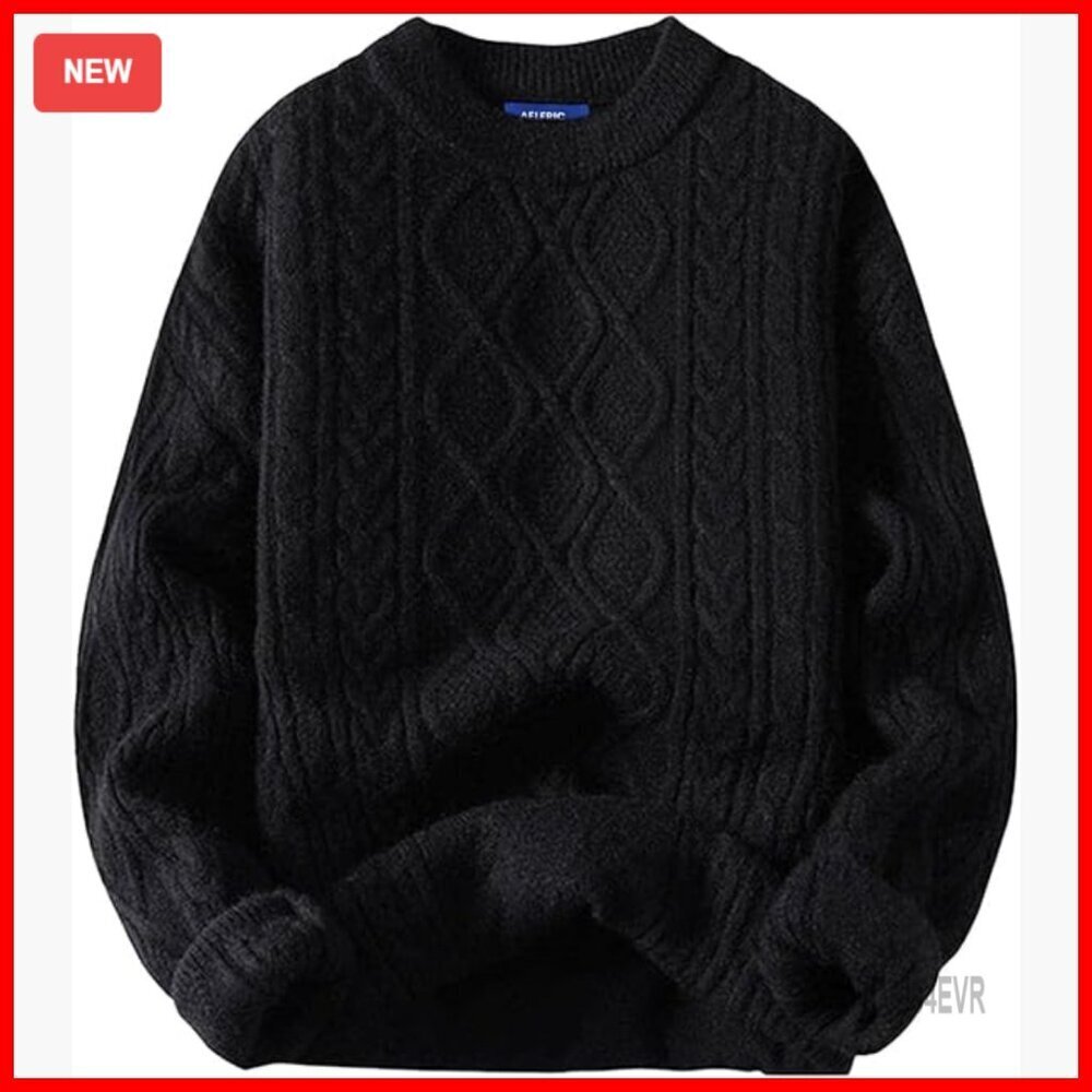Oversized Cable Knit Pullover Sweater Soft Cotton Unisex Crewneck